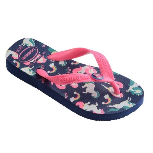 Havaianas Unicorn Charm Fantasy Girls Slide Thong Kids Flip Flops Blue Pink New - Picture 2 of 9
